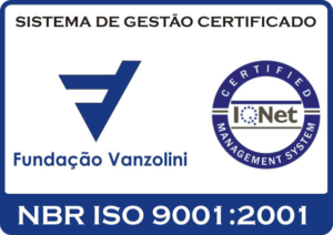 Selo da fundação vanzolini, sobre certificação de sistema de gestão com NBR ISO 9001:2001.